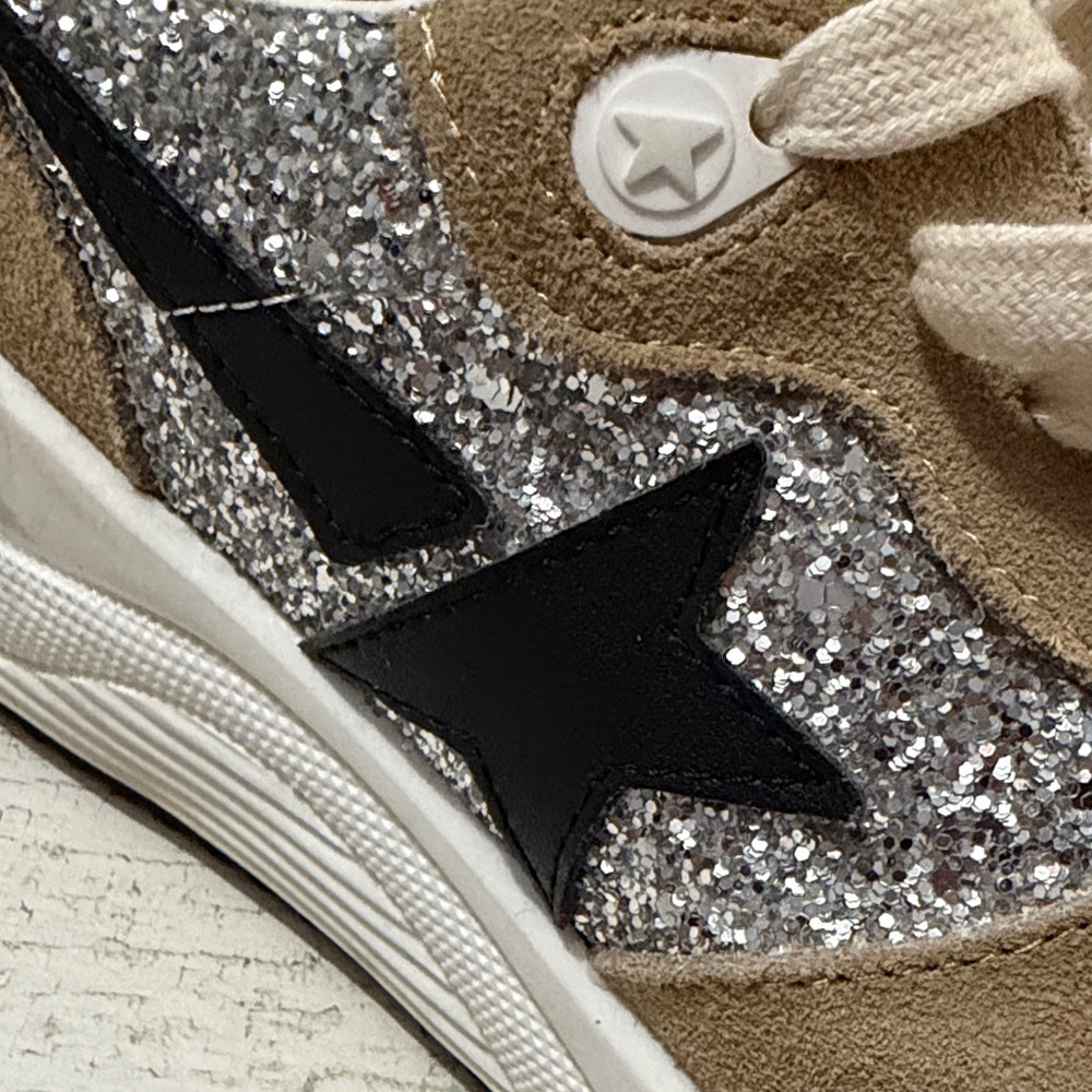 Golden Goose Tan and Silver Glitter Sneakers - Picture 14 of 16